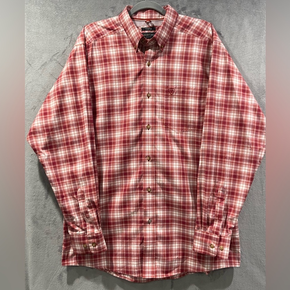 Ariat Pro Series Button Down Shirt Mens L Classic Fit Red Plaid Long Sleeve